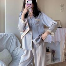 Pajamas female spring and autumn ice silk long-sleeved trousers Korean version of sexy lace summer Net red with two home clothes set