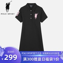 Polo Sport women lapel dress summer new slim short-sleeved medium-length sports casual simple a-line skirt