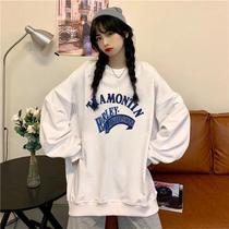 2021 new womens spring and autumn long lazy wind BF Korean loose versatile long sleeve top ins tide