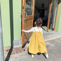 Girls Strap Pants 2021 Spring New Small Childrens foreign-style chest strap wide leg pants Childrens loose jumpsuit