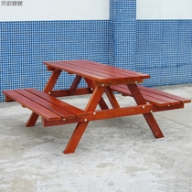 Park chair outdoor solid wood leisure table and chair combination coffee shop restaurant stall outdoor anticorrosive wood conjoined table and chair