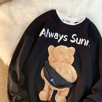 oversize bear backpack sweater men and women 2021 autumn and winter New Street Tide brand bf loose couple coat tide
