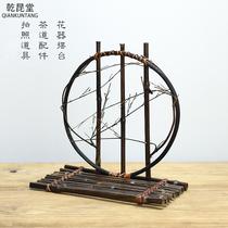 Japanese tea ceremony flower decoration Chinese retro purple bamboo flower arrangement dried flower decoration hanging bamboo flower stand moon round bamboo