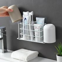 Bathroom-free perforated toothbrush rack Iron art wall-mounted mouthwash cup holder toothbrush shelve tooth holder toothbrush toothpaste rack