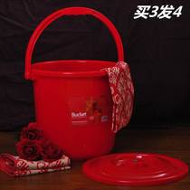 Moving red rice bucket round with lid food grade plastic large capacity large 40 kg thickened household rice tank