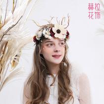 Retro Mori Branches Antlers Rose Stars Dried Flower Garland Exaggerated Ball Gown Event Accessories
