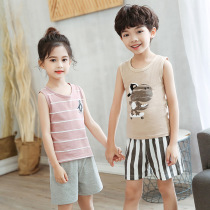 Spring and summer new cotton childrens vest set childrens cotton cute printed pattern sweatshirt