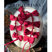 New toast hair belt wine red evening dress accessories handmade color drill high sense Pearl hairband hairclip pin set