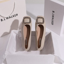 blwalker designer Chao brand Xiaoxiangfeng square head thick heel single shoes ~ shallow mouth bean hot diamond square buckle womens shoes