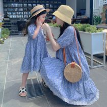 Pro-daughter dress Mother woman dress Summer new foreign air pure cotton girl embroidered hollowed-out princess skirt beach holiday dress