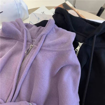 Purple hooded sweater womens spring and Autumn 2021 Korean edition loose bf lazy wind zipper thin zipper jacket ins tide