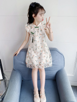 Tide brand Girl summer dress 2021 new foreign-style children cheongsam female big child princess dress little girl