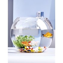 Office small fish tank thickened transparent glass turtle tank Living room household desktop round mini small goldfish tank