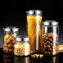 Kitchen supplies seasoning tank stainless steel cover sealed tank dried fruit milk powder salt sugar storage tank transparent window glass jar