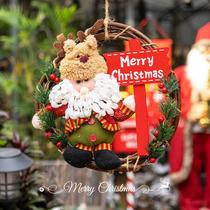 Christmas garland door hanging window layout rattan decoration rattan ring wall pendant Christmas decorations 2021 shop