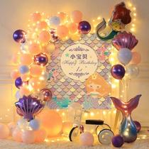 Birthday decoration scene layout ins wind girl girl one year old net red party balloon mermaid background wall