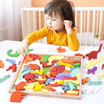 Children Early taught Animal Cubism Jigsaw Puzzle Colored Building Blocks Laminated wooden 3D Animals Disassembly combined Jointed Board Toys