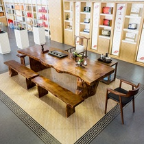 Solid Wood Tea Table And Chairs Combination Brief Modern Whole Board Tea Desk New Chinese Tea Table Log Large Plate Office Bubble Tea Table