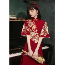 Cheongsam toast dress bride summer thin red Chinese style Xiuhe dress Engagement dress Wedding back door dress female