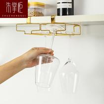 Household red wine wine glass holder hanging type free punching goblet wine cabinet creative double row upside down wine glass holder