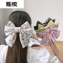 Korean version of the three-layer broken flower big bow hair clip fabric chiffon temperament back of the head spring clip hairpin girls hair accessories