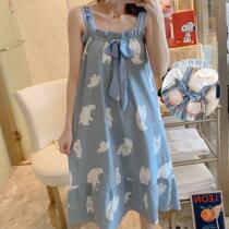 Womens summer cotton sexy sleeveless thin student Lady knee skirt pajamas home clothes