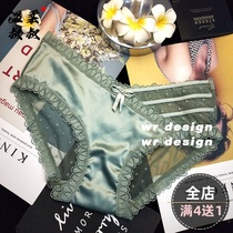Gentle sexy underwear women satin lace seduction stitching hollow transparent hot low waist hip womens breifs