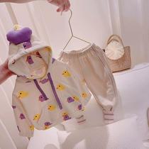 Girl autumn suit 2021 new childrens clothes female spring and autumn foreign air Korean version of female baby with Hat two-piece set