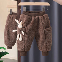 Korean baby cotton pants thickened outer wear baby plus velvet pants children children children children Winter pants lamb Velvet