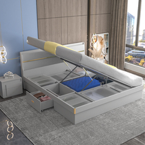 High box storage bed Modern simple double bed 1 8 meters 1 5 meters leather soft backrest Master bedroom wedding bed light luxury minimalist