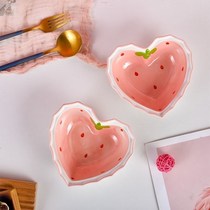 Net Red Ceramic Cutlery Strawberry Peach Hearts Plate Salad Bowls Heart-shaped Bowls of Caring Loving Trays Cutlery Cutlery Cutlery Cutlery