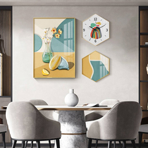 Modern simple and warm restaurant decorative painting clock Nordic Crystal porcelain murals light luxury high-end dining room background wall hanging painting