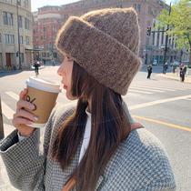Knitted wool hat women's autumn and winter big head warm ear protection retro Joker face small loose hat ins tide