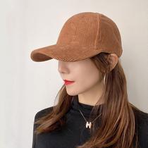 Korean hat women's autumn velvet baseball cap curved eaves to show face small casual Joker corduroy duck tongue hat men's tide