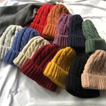Korean version of ins net red simple solid color twist wool cap autumn and winter warm cap children's knitted hat trend Joker men