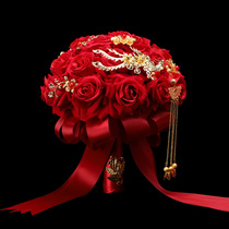 Bride Holding Flower Wedding Wedding Photography Props Simulation Rose Xiuhe Clothing Dragon and Phoenix Wedding Wedding Supplies