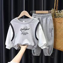 Boy set autumn 2021 new children autumn winter clothes boy handsome middle and big children Tide brand childrens clothing two-piece