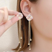 JUE beauty Super Flash earrings ~ advanced sense tassel long temperament zircon earrings 2021 New Tide silver needle Net Red Women