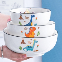 Japanese soup bowl Ramen bowl Spoon Childrens tableware Cartoon dinosaur cute creative ceramic household tableware