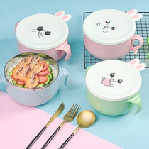 Stainless steel instant noodle bowl cartoon rabbit with lid Korean chopsticks set dormitory household student bento box big soup