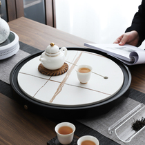 Modern light luxury Rock plate Wujin Stone tea tray whole tea tray simple household large round dry bubble water storage tea table