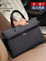 High-end Business Genuine Leather Kangaroo Mens Briefcase Genuine Leather Business Handbag Luxury Brands Chessboard