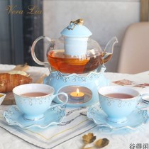 European-style fruit tea teacup Household ceramic candle heating glass tea pot English afternoon tea tea set