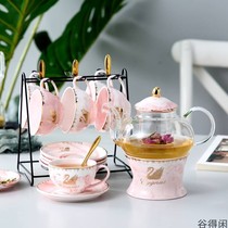 Light luxury teapot set High temperature resistant glass candle tea making European-style flowers and herbs Fruit tea Afternoon tea Tea set Ceramics