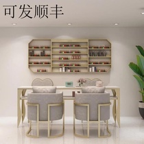 High-end ins Nordic double-layer marble net red nail art table and chair set Gold Wrought iron single and double three-person manicure table