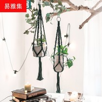 Hand-woven tapestry rope woven flower pot basket hanging basket hanger flower stand living room bedroom balcony wall hanging net pocket