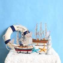 Wooden sailboat 33cm pine sailing craft boat model gift Mediterranean style home furnishings
