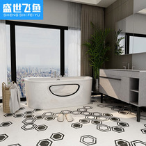 Hexagon tile 200*230 toilet floor tiles Nordic non-slip wear-resistant tile kitchen balcony black and white brick jazz White