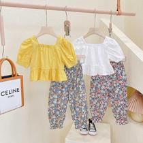 Girls summer suit 2021 new childrens summer anti-mosquito pants female baby fashion t-shirt short-sleeved two-piece set tide