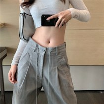 2021 Spring New Korean version of high waist loose slim Joker vertical straight wide leg pants trousers women tide